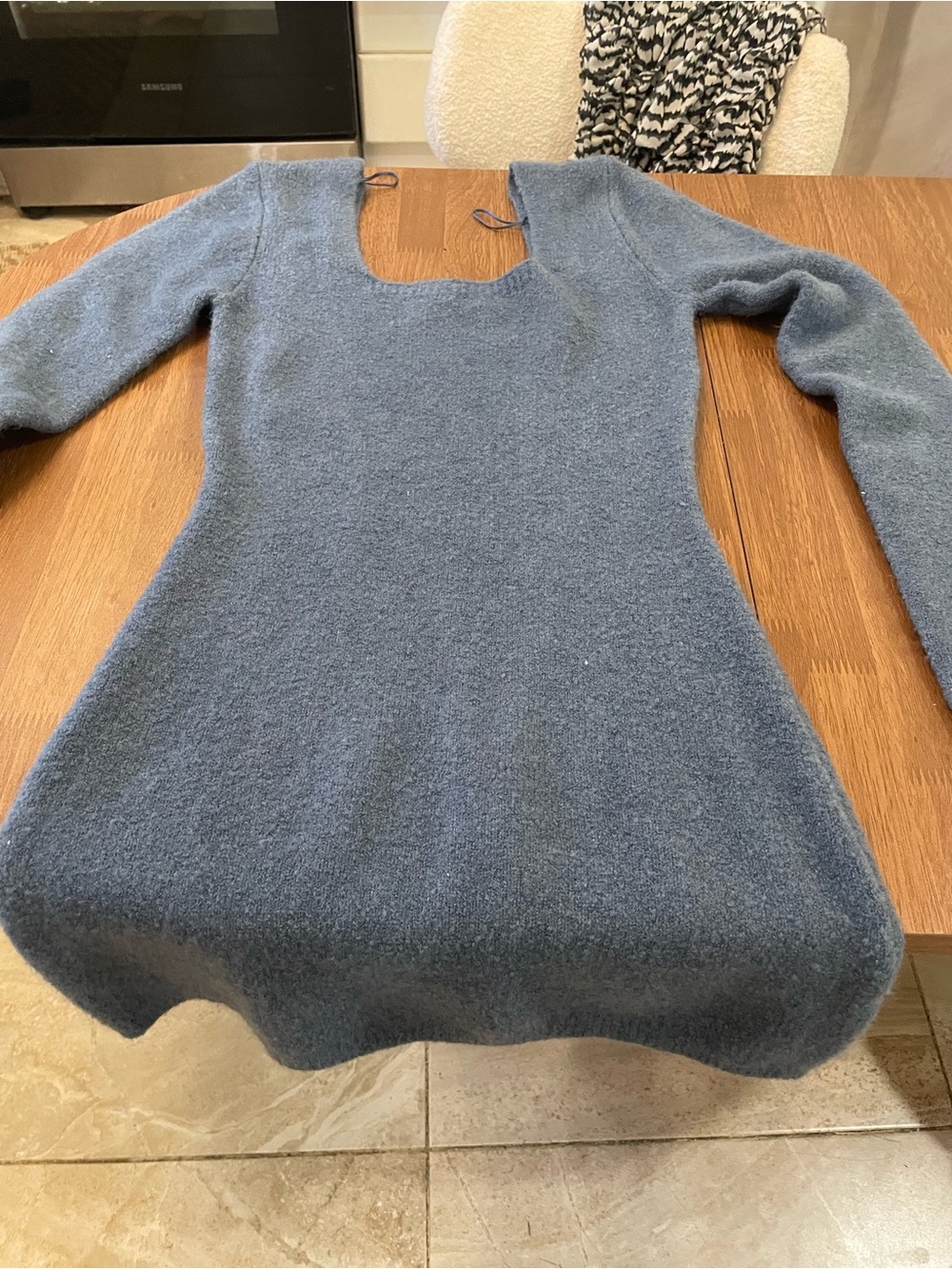 Zara Blue wool Long-Sleeve Square Neck Sweater